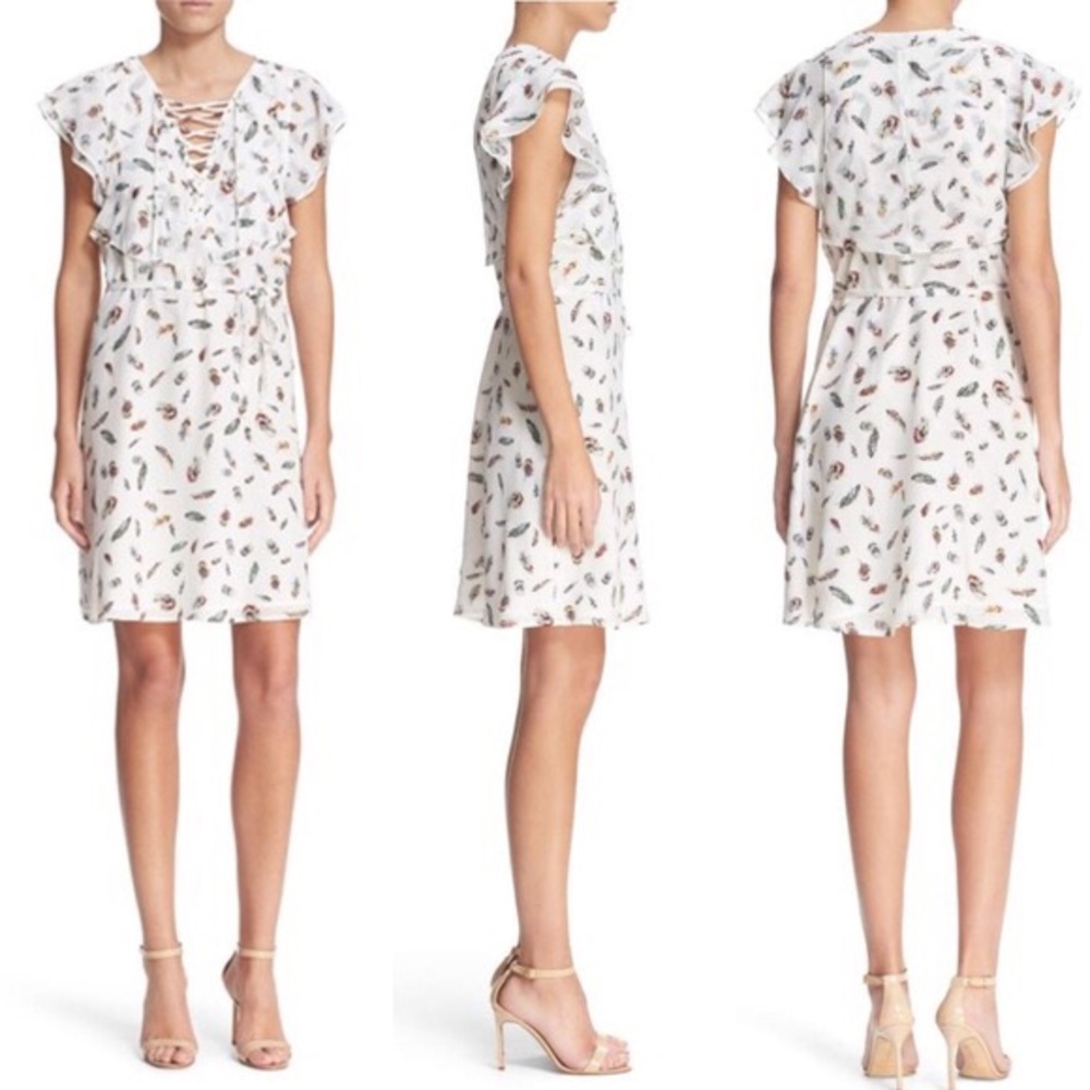 Kooples feather white silk dress
